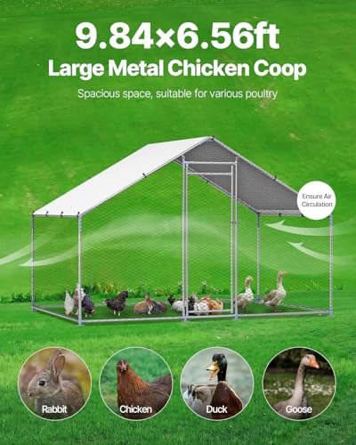 VEVOR Large Metal Chicken Coop with Run, Walk-in Outdoor Poultry Pen W388