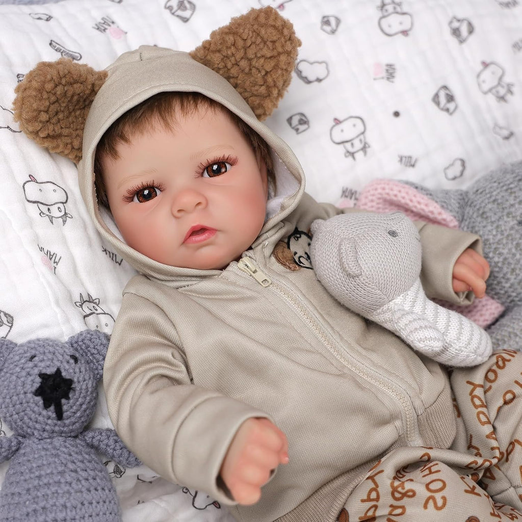 BABESIDE Lifelike Reborn Baby Dolls Boy Trey - 17inch Soft Body Realistic Newborn Baby Dolls Poseable Limbs Real Life Baby Dolls with Gift Box for Kids Age 3+