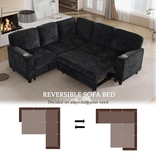 L-Shaped Pull Out Sleep Sofabed with Storage Chaise, Chenille Upholstered X30892