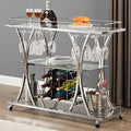 Silver Bar Cart, Rolling Liquor Serving Cart, 3-Tier Liquor Kitchen Tea Trolley with Wine Rack & Glass Holder Metal Frame,Mobile Bar Carts for The Home