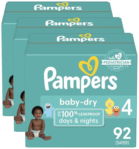 Diapers Size 4, 92 Count - Pampers Baby Dry Disposable Baby Diapers, Super Pack, Packaging & Prints May Vary (Pack of 3)