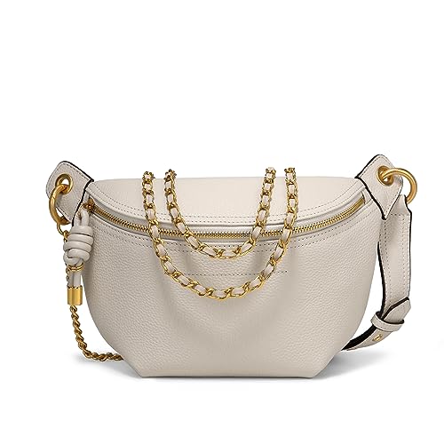 Genuine Leather Waist Packs for Women, Fashion Fanny Pack Belt Bag, Luxury Designer Trendy Crossbody Bag, Festival Bum Bags for Sports Traveling Running With Chain Straps