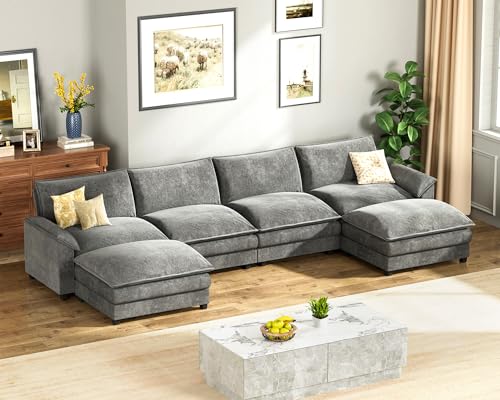 Homall 119" Modular Sectional Sofa with Reversible Ottoman, Light Grey V97154