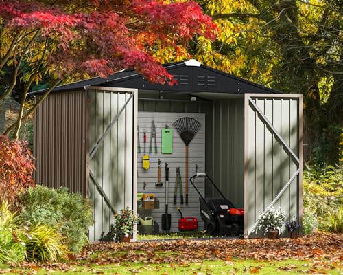 Greesum Outdoor Storage Shed 6 x 8 ft Metal Garden Utility Tool Shed with Lock, Brown U409
