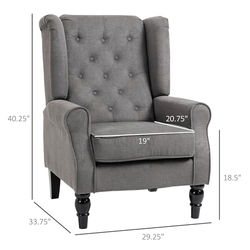 HOMCOM Mid-Century Modern High Wingback Accent Chair with Wood Legs, Dark Brown V59069