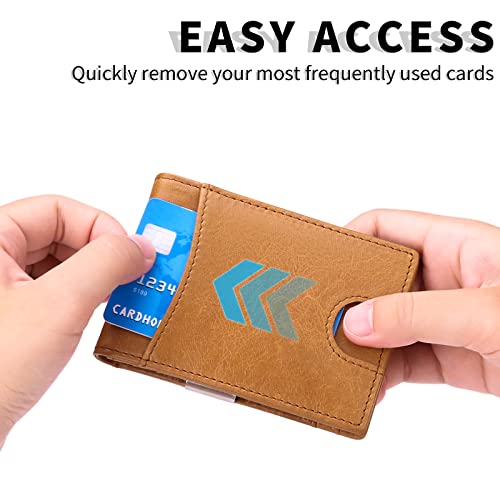 SENDEFN Slim Wallet for Men with Money Clip RFID Front Pocket Leather Bifold J20693