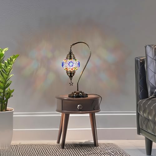 DEMMEX Authentic Turkish Moroccan Mosaic Table Lamp, Handcrafted, 15" I3208