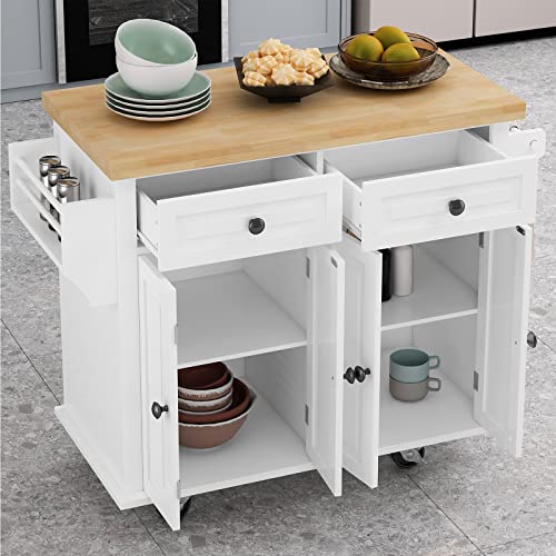 Kitchen Island Cart on Wheels with Wood Top and Drop Leaf Breakfast Bar M7732