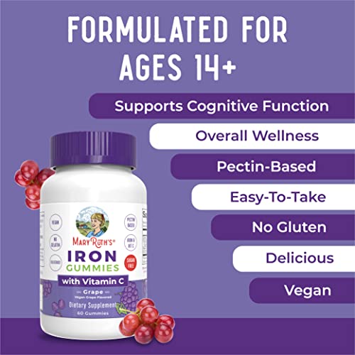 MaryRuth's Iron Supplement Gummies for Adults, Sugar Free, Vitamin C, Vegan, 60 Count D78018