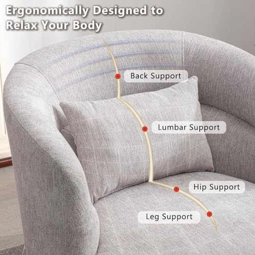 CANMOV Swivel Accent Chair 360 Degree Round Barrel Chair with Pillow, Grey I257
