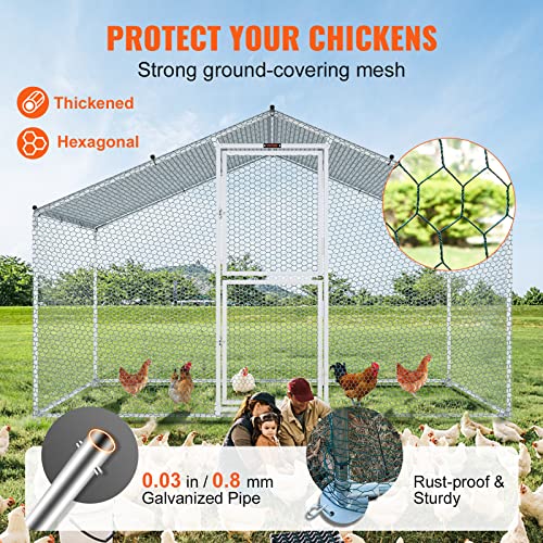 VEVOR Large Metal Chicken Coop with Run, Walk-in Outdoor Poultry Pen W388
