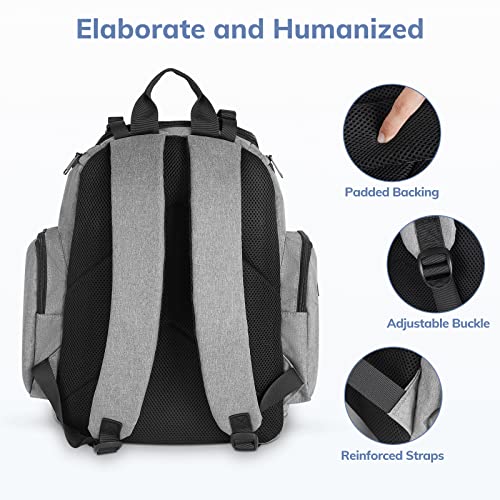 Mancro Diaper Bag Backpack, Waterproof Travel Baby Changing Bag with Stroller Straps, Grey E238