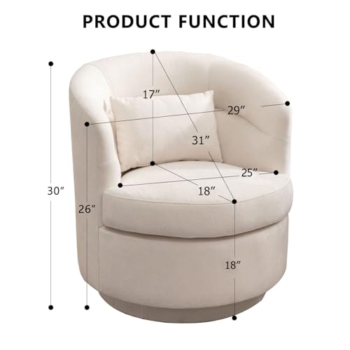 CANMOV Swivel Accent Chair 360 Degree Round Barrel Chair with Pillow, Grey I257