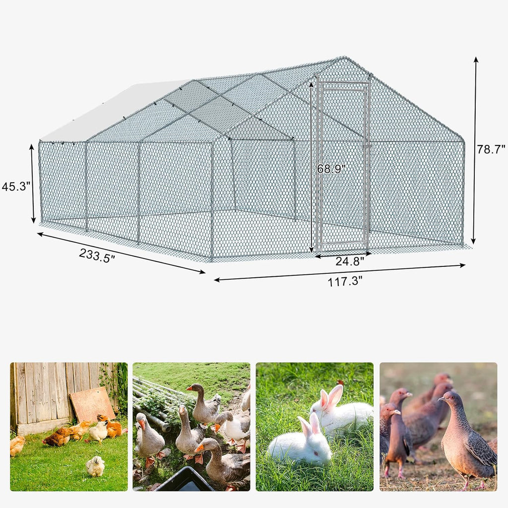 20 x 10 ft Metal Chicken Coop with Waterproof Cover Y4432