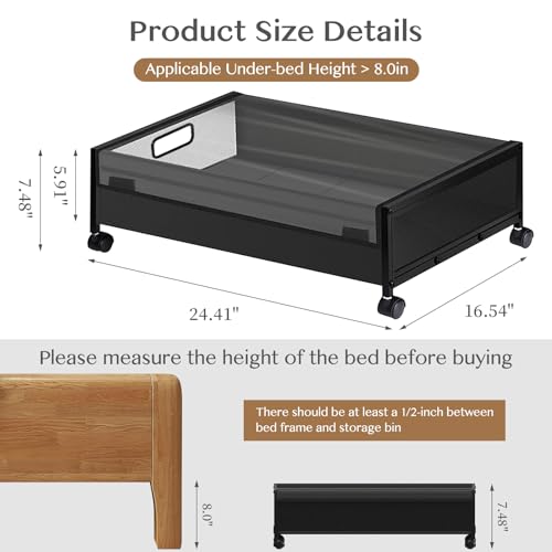 Under Bed Storage with Wheels, 2 Pack Underbed Containers with Lid & Clear Window P283