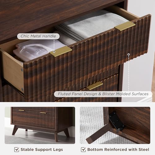 T4TREAM 5 Drawer Dresser with Faux Marble Top, Dark Grey T583