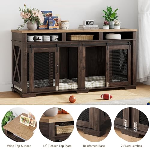Wooden Dog Crate Furniture 71" with Storage and Divider for Large Medium Dogs L29684