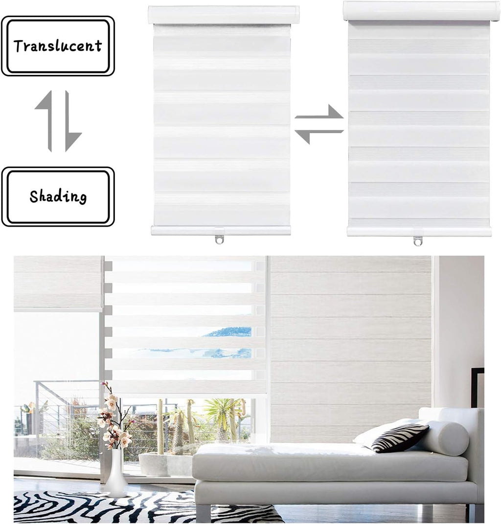 HTTMT Zebra Roller Blinds 20 x 72 in White Cordless Dual Layer H641