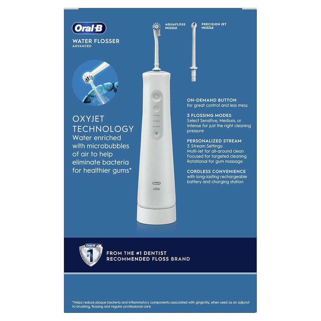 Oral-B Water Flosser Advanced, Cordless Portable Oral Irrigator with 3 Nozzles Q459