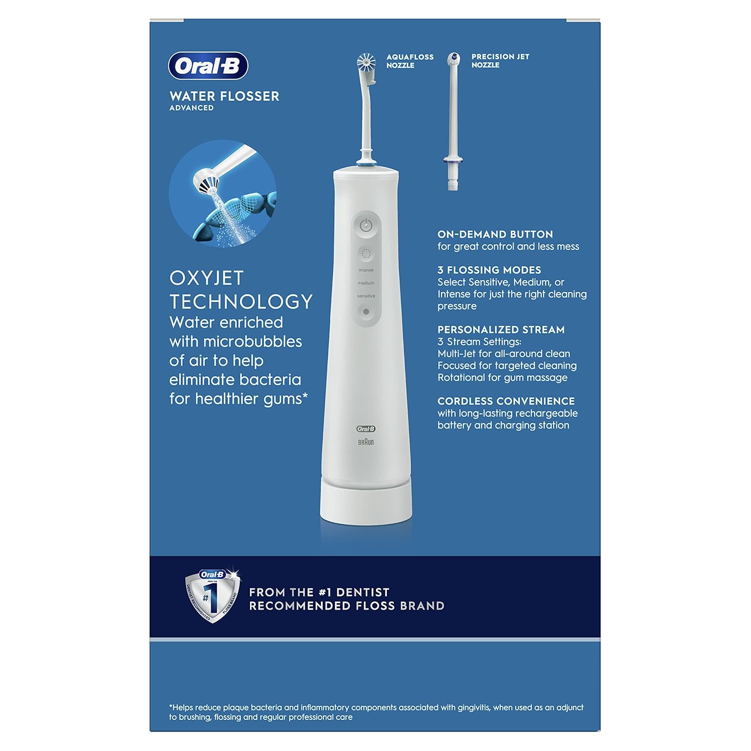 Oral-B Water Flosser Advanced, Cordless Portable Oral Irrigator with 3 Nozzles Q459