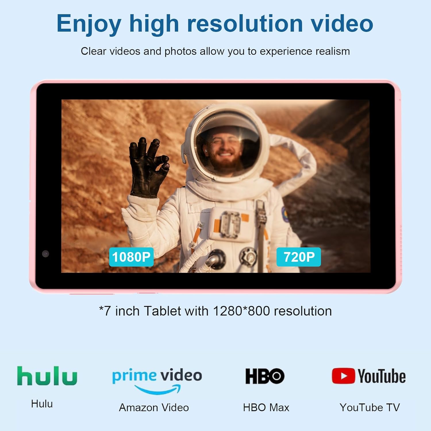 7 inch Android 12 Tablet, 4GB+32GB, WiFi, Dual Camera, Pink V3363