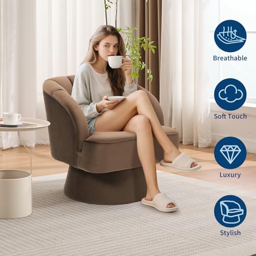 GarveeHome Modern Swivel Barrel Accent Chair, Teddy Fabric Upholstered Armchair, Black W334223