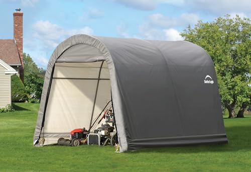 ShelterLogic 10 x 10 Shed-in-a-Box All Season Steel Round Roof Outdoor Storage Shed with Waterproof Cover, Grey S288