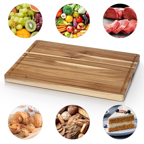 LinTimes XL Acacia Wood Cutting Board with Juice Groove & Handles, 20x15 In B9919