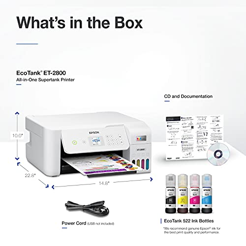Epson EcoTank ET-2800 Wireless All-in-One Supertank Printer with Scan and Copy, White Y542