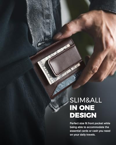 VULKIT Mens Slim Leather RFID Blocking Pop Up Card Wallet with Money Clip H829