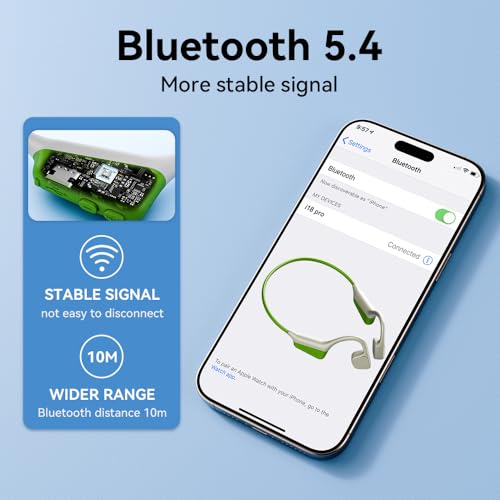 Bone Conduction Headphones Wireless Bluetooth 5.4 Open Ear Sports Headset with Mic, IPX6 Waterproof (Green) R3266
