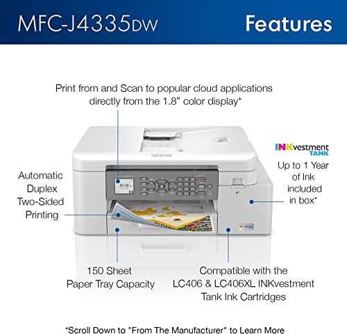 Brother MFC-J4335DW INKvestment Tank All-in-One Printer with Duplex and Wireless Printing V8008