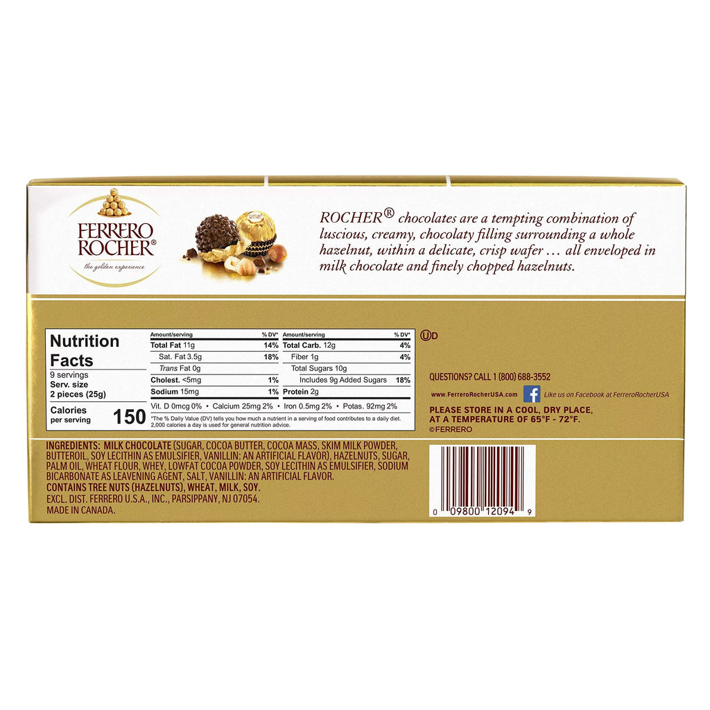 Ferrero Rocher Fine Hazelnut Milk Chocolate Gift Box, 18 Count I147