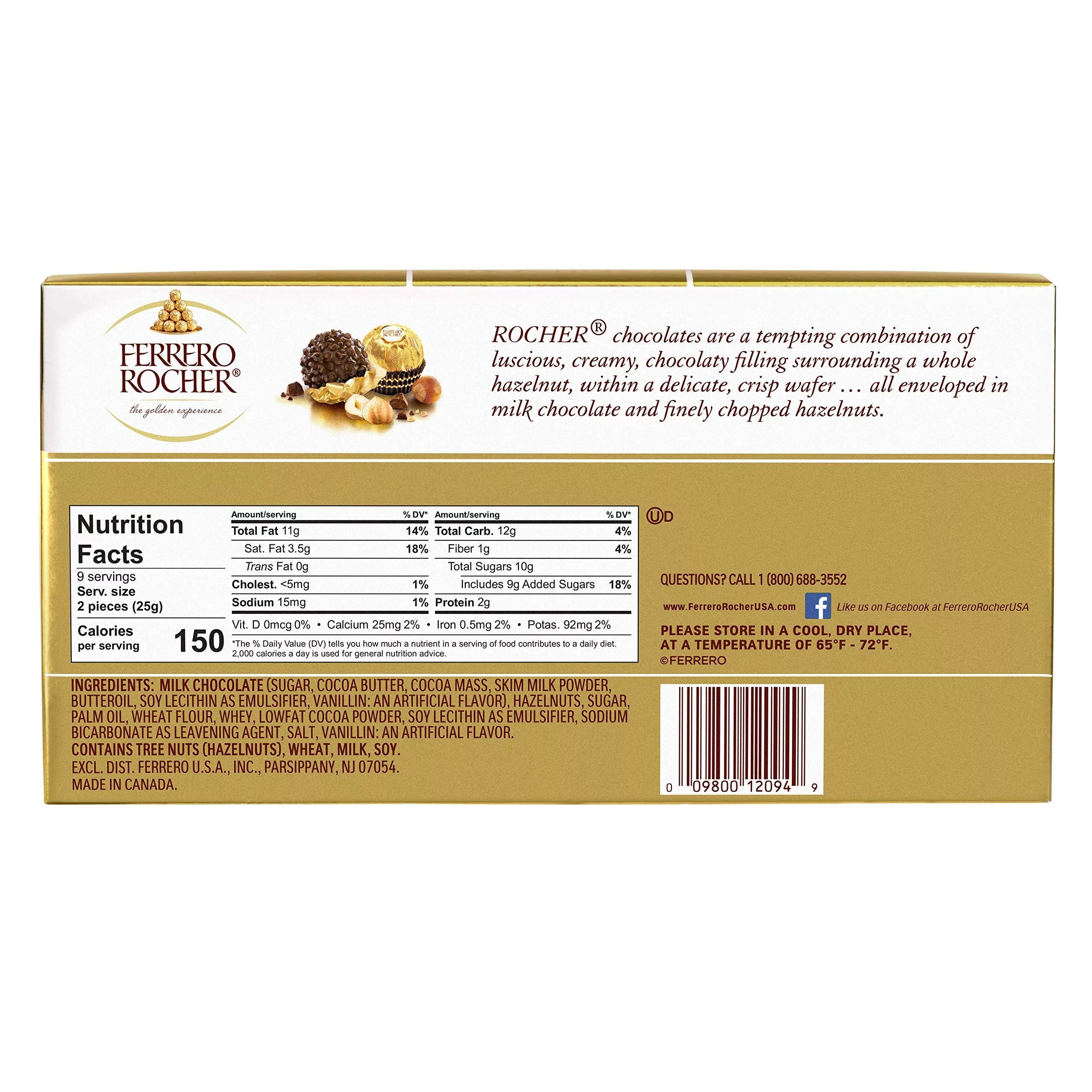 Ferrero Rocher Fine Hazelnut Milk Chocolate Gift Box, 18 Count I147