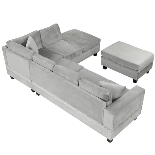 Merax Modern Sectional Sofa with Storage Ottoman, Black P61461