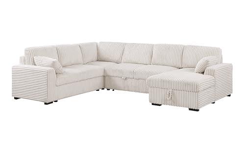 L-Shaped Pull Out Sleep Sofabed with Storage Chaise, Chenille Upholstered X30892