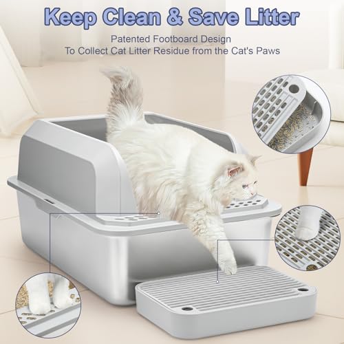 Stainless Steel Cat Litter Box with High Sides, 20L, Includes Shovel C315028