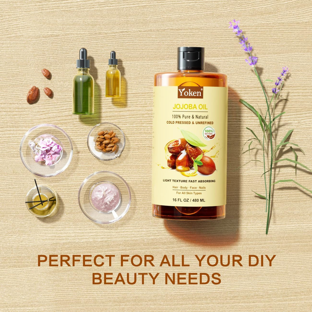 Yoken Jojoba Oil & Castor Oil Glass Bottle Set 16oz, 100% Pure & Natural, Cold Pressed X89977