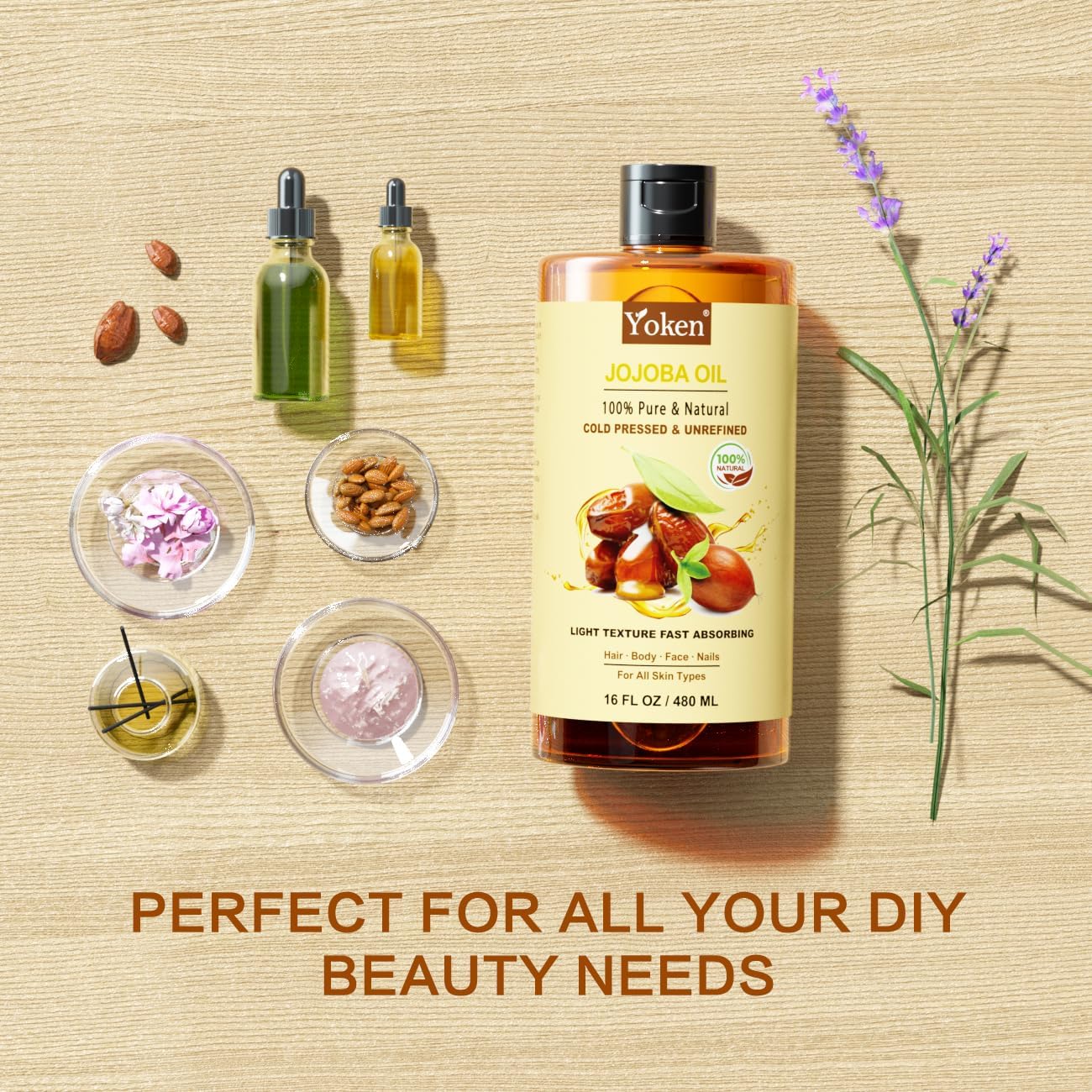 Yoken Jojoba Oil & Castor Oil Glass Bottle Set 16oz, 100% Pure & Natural, Cold Pressed X89977