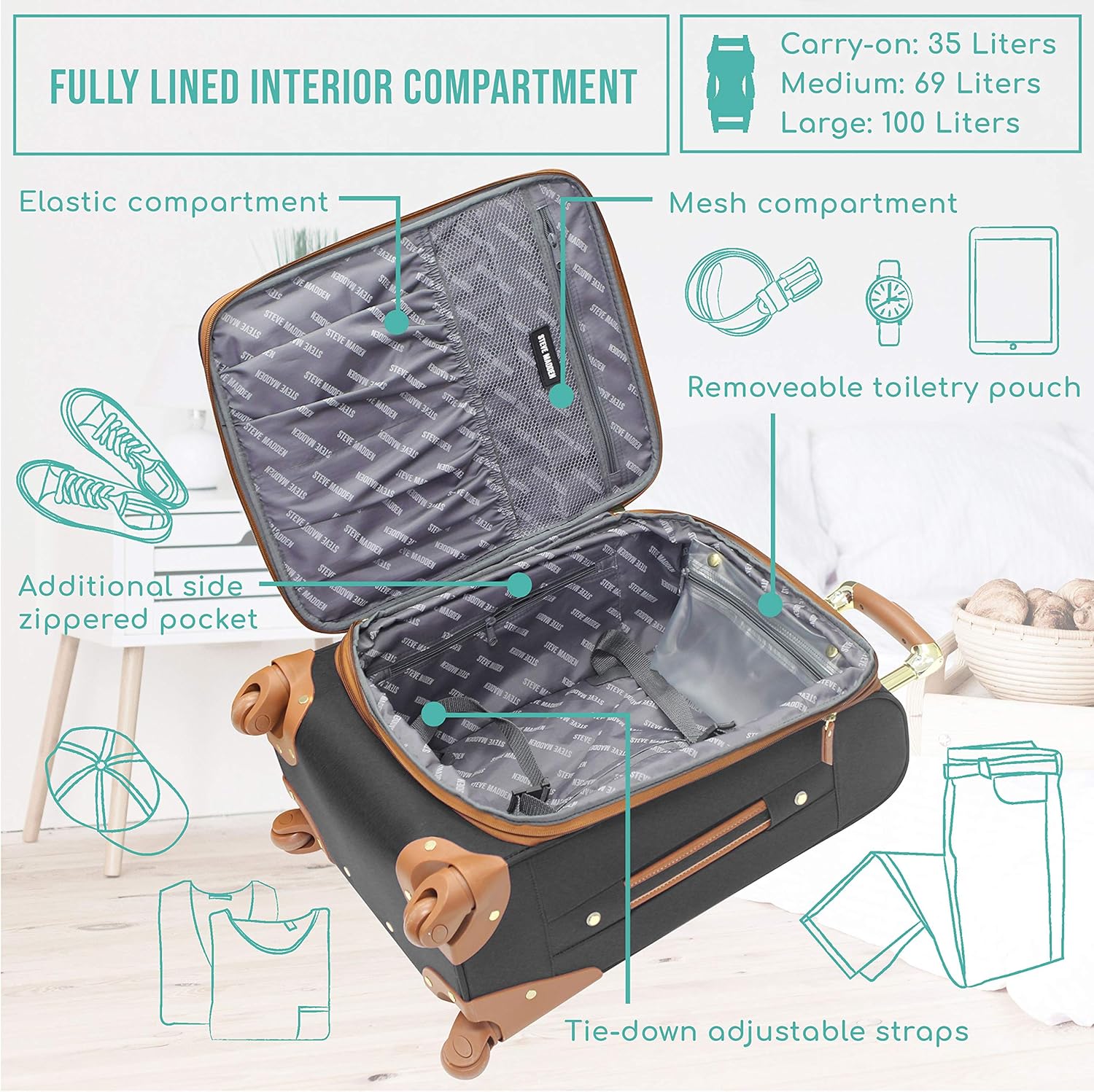 Steve Madden Lightweight Expandable 20 Inch Carry-On Suitcase L145