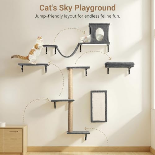 Cat Wall Shelves 5-in-1 Wooden Cat Climber with Perches and Scratching Post U216172