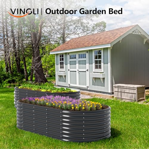 VINGLI 8x4x2ft Galvanized Raised Garden Bed, Oval Planter Box, Black M68155