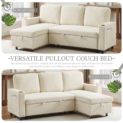 L-Shaped Pull Out Sleep Sofabed with Storage Chaise, Chenille Upholstered X30892