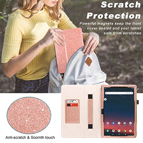 DMLuna Folio Leather Case for Onn 10.1 Tablet 2022 Gen 3, Glitter Rose L180