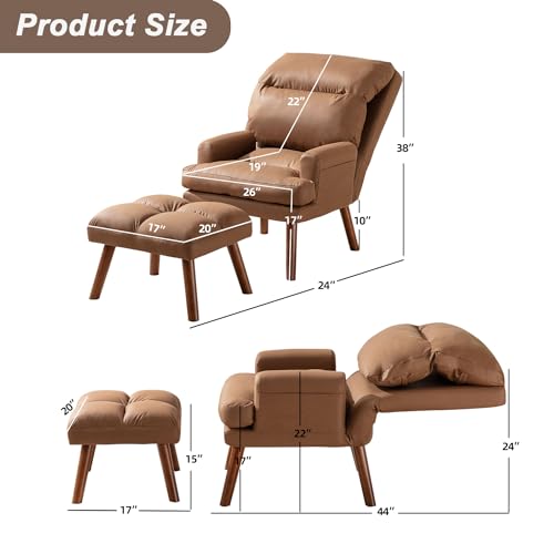 INZOY Accent Chair with Ottoman, Velvet Fabric, Beige X279