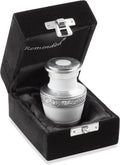 Reminded Small Cremation Memorial Urn for Human Ashes, White and Silver Miniature Keepsake Urn with Velvet Case