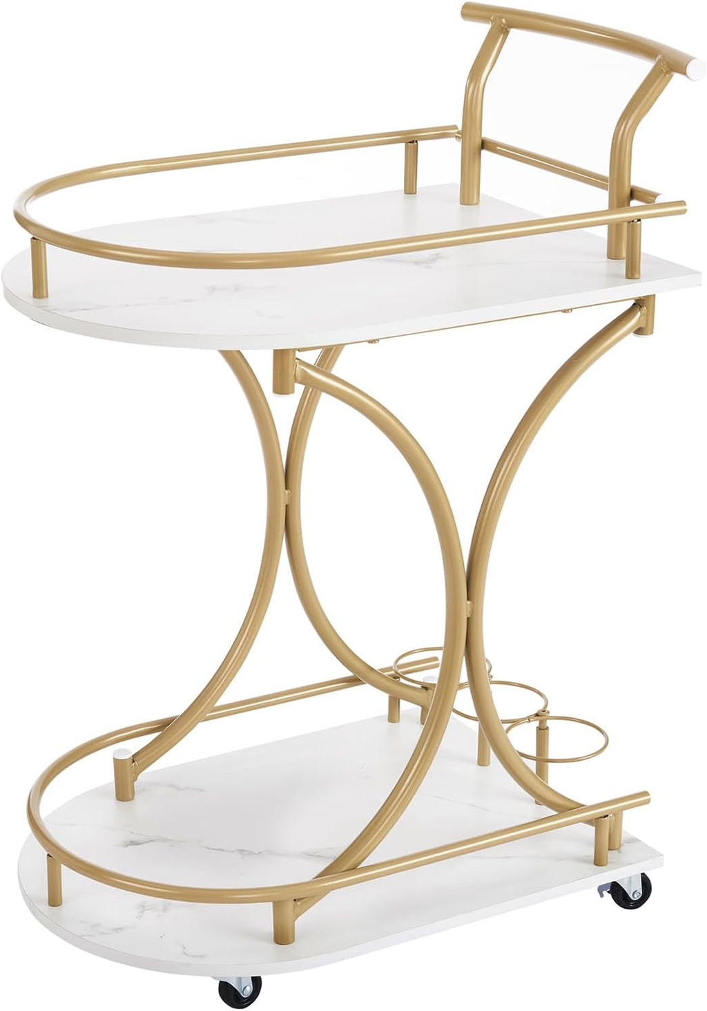 2-Tier Bar Cart, Mobile Bar Serving Cart,Home Bar Serving Cart, Beverage Cart with Wine Rack and Glass Holder, Rolling Drink Trolley for Living Room,Gold