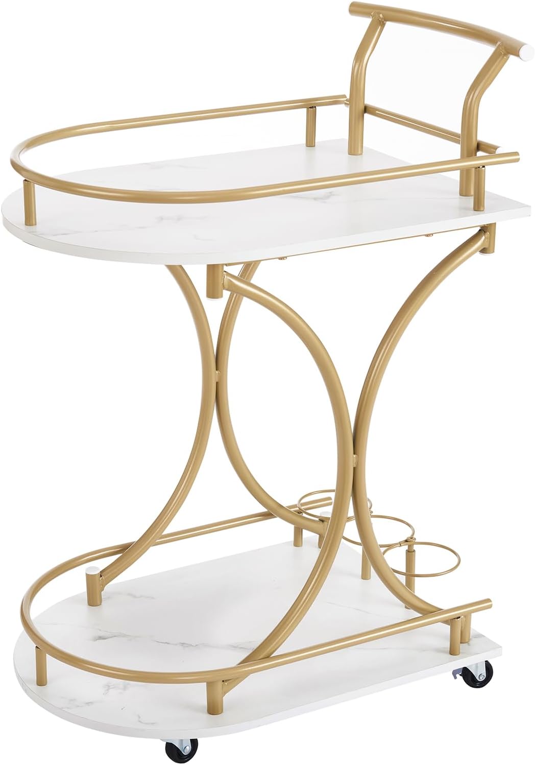 2-Tier Bar Cart, Mobile Bar Serving Cart,Home Bar Serving Cart, Beverage Cart with Wine Rack and Glass Holder, Rolling Drink Trolley for Living Room,Gold