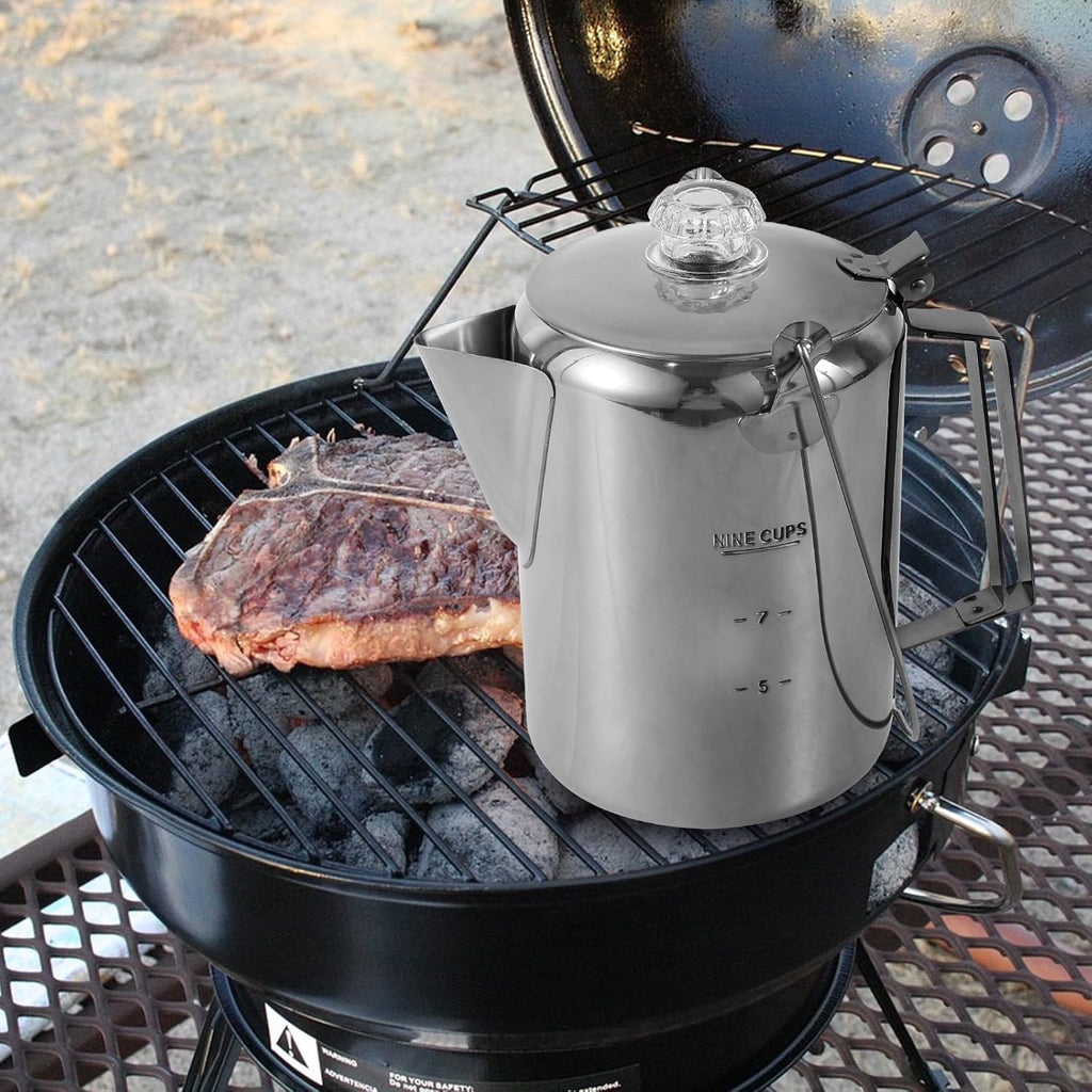 Stainless Steel Camping Coffee Pot Percolator, 9 Cups, Outdoor C108
