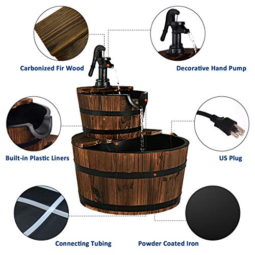 Giantex 2-Tier Barrel Waterfall Fountain Outdoor with Electric Pump I27953